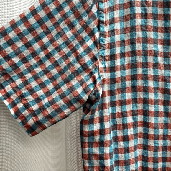 Jos.A.Bank Mens 100% Linen Blue and Pink Check Button Front Shirt Large - Picture 6 of 9